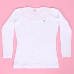 Lányka fehér alkalmi pamut felső csipkebetéttel